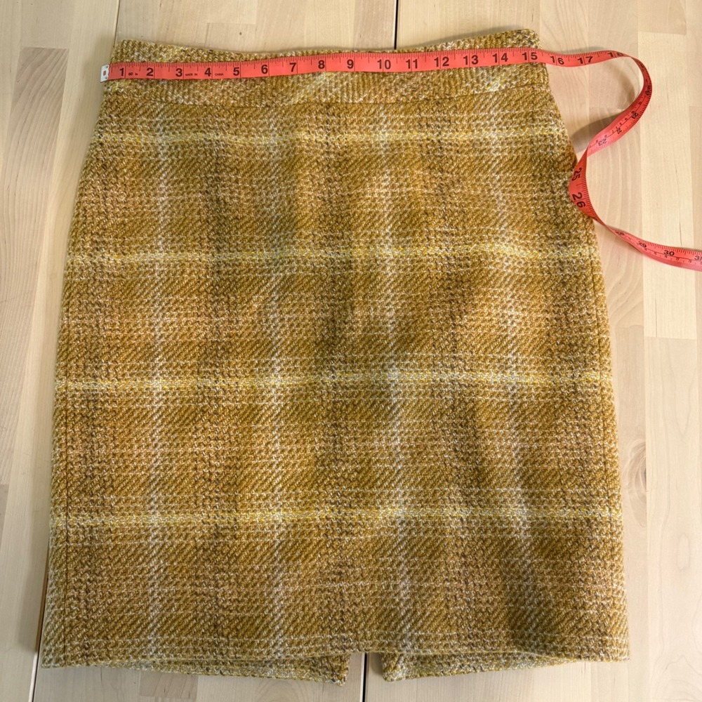 J Crew Plaid Wool Blend Pencil Skirt Mustard Yellow Women's Size 4 Career - Picture 7 of 8